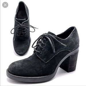 Born Black Suede Chunky Heeled Bootie